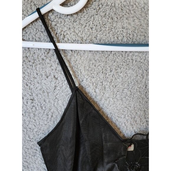 Vtg Joie De Vie Nylon Satin Nightgown Plunging Lace High Slit Sexy Black Petite - Picture 4 of 16